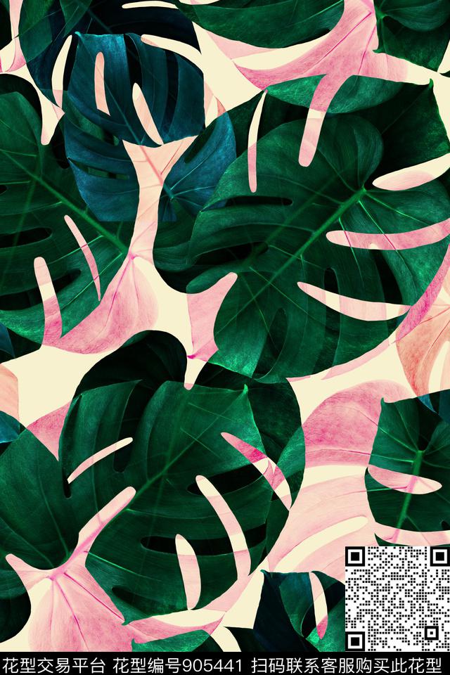 热带鱼龟背竹绿植树叶数码印花华亿平台下载（图片编号: 905441） - 瓦栏（Walan）