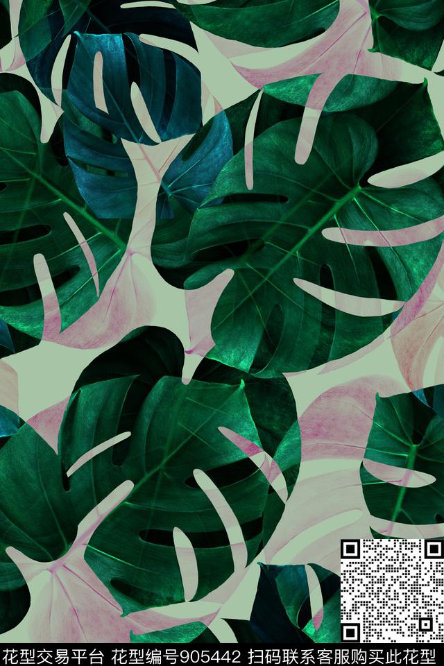 热带鱼龟背竹绿植树叶数码印花华亿平台下载（图片编号: 905442） - 瓦栏（Walan）