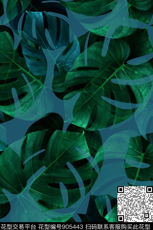 热带鱼龟背竹绿植树叶数码印花华亿平台下载（图片编号: 905443） - 瓦栏（Walan）