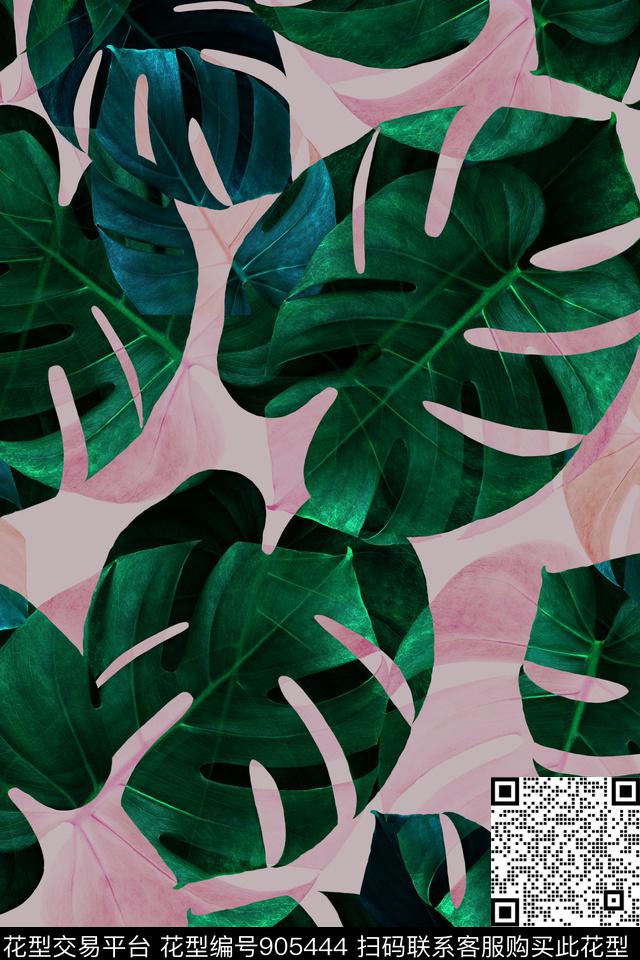 热带鱼龟背竹绿植树叶数码印花华亿平台下载（图片编号: 905444） - 瓦栏（Walan）