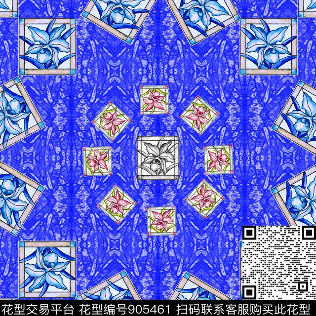 格子风格化花卉丝巾围巾秀场数码印花华亿平台下载（图片编号: 905461） - 瓦栏（Walan）