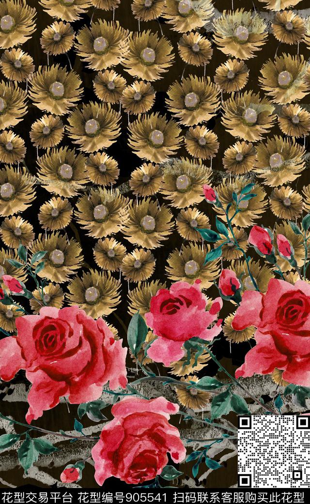 花卉大花中国风数码印花华亿平台下载（图片编号: 905541） - 瓦栏（Walan）