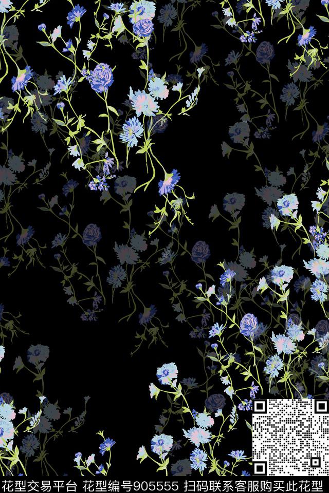 蔷薇花大牌风雪纺数码印花华亿平台下载（图片编号: 905555） - 瓦栏（Walan）