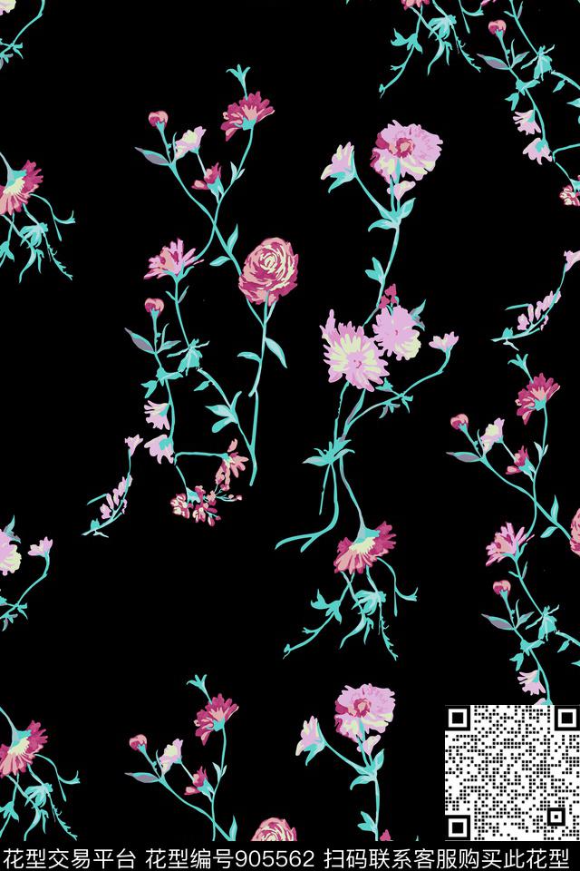 蔷薇花大牌风雪纺数码印花华亿平台下载（图片编号: 905562） - 瓦栏（Walan）