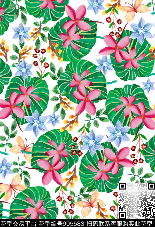 绿植树叶花卉小碎花数码印花华亿平台下载（图片编号: 905583） - 瓦栏（Walan）