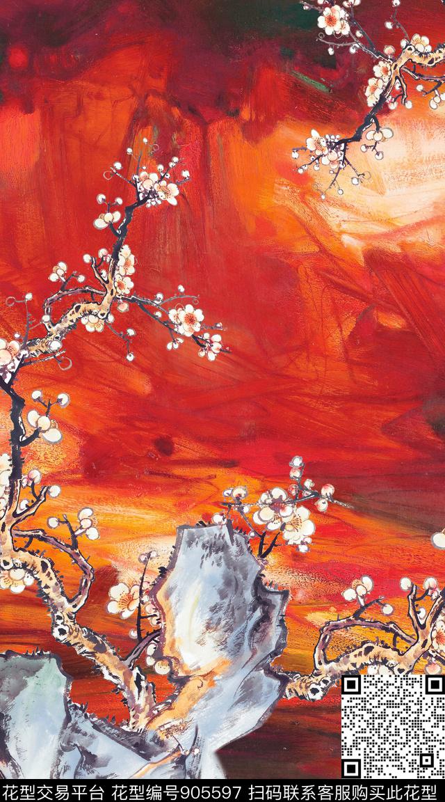 国画中国风水墨风数码印花华亿平台下载（图片编号: 905597） - 瓦栏（Walan）