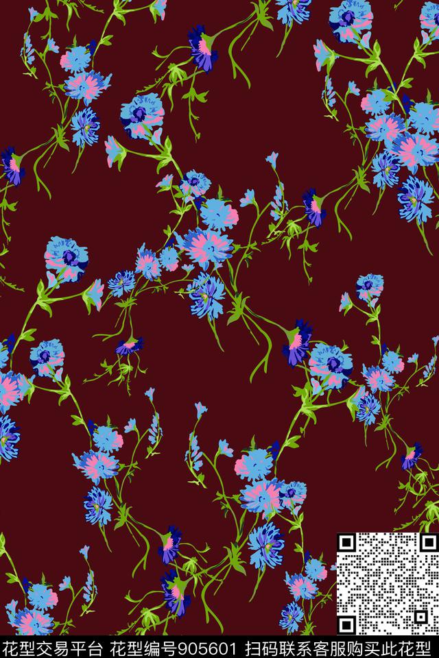 茉莉花蔷薇花大牌风数码印花华亿平台下载（图片编号: 905601） - 瓦栏（Walan）