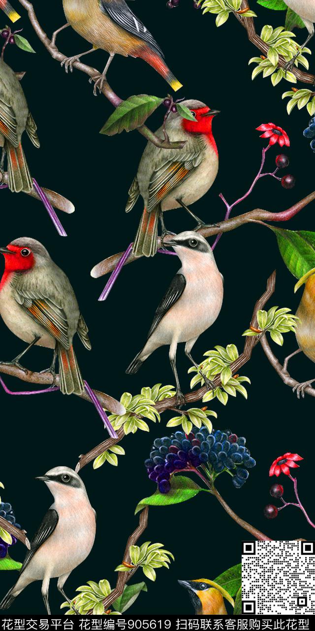 喜鹊花卉植物数码印花华亿平台下载（图片编号: 905619） - 瓦栏（Walan）
