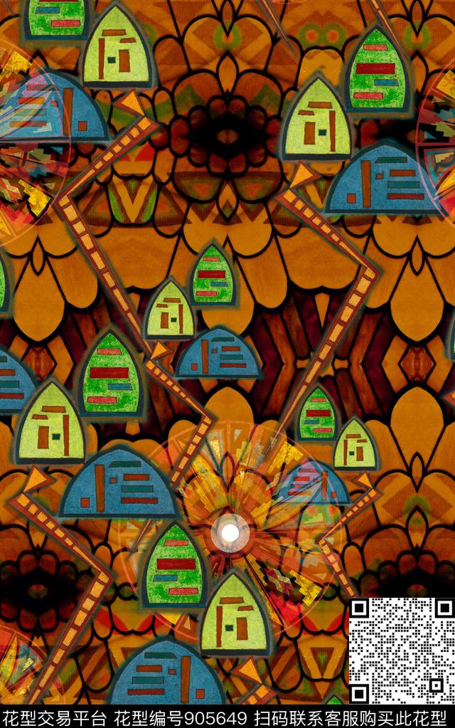 几何民族风波西米亚数码印花华亿平台下载（图片编号: 905649） - 瓦栏（Walan）