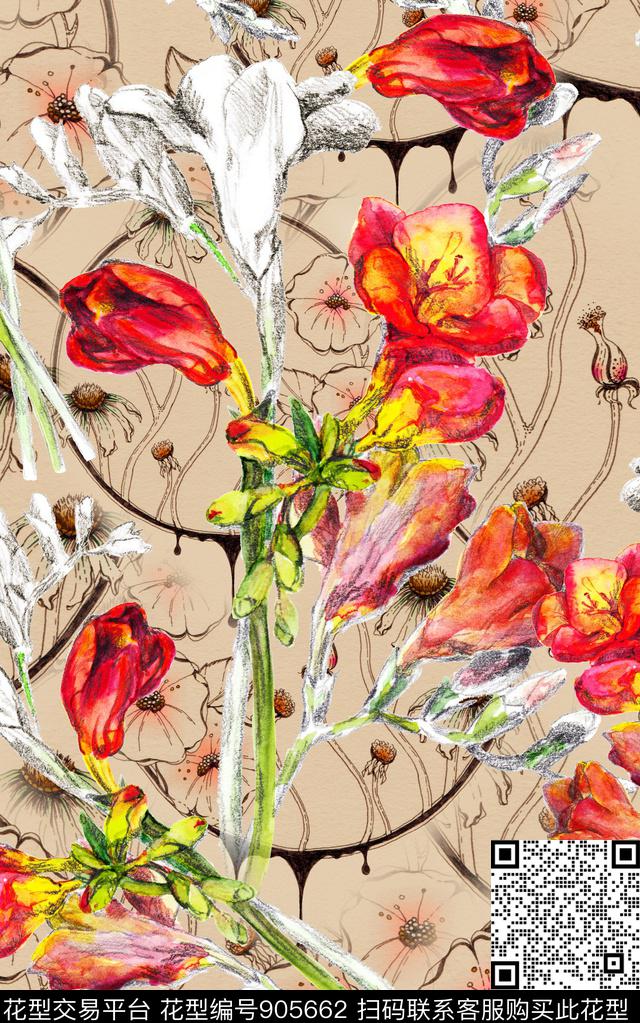 花卉小碎花水彩花卉数码印花华亿平台下载（图片编号: 905662） - 瓦栏（Walan）