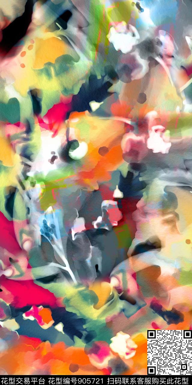 抽象花卉水彩花卉朦胧花卉数码印花华亿平台下载（图片编号: 905721） - 瓦栏（Walan）