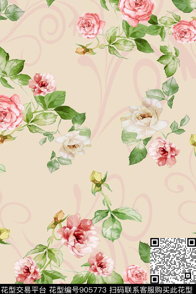 玫瑰花小碎花清新雅致数码印花华亿平台下载（图片编号: 905773） - 瓦栏（Walan）