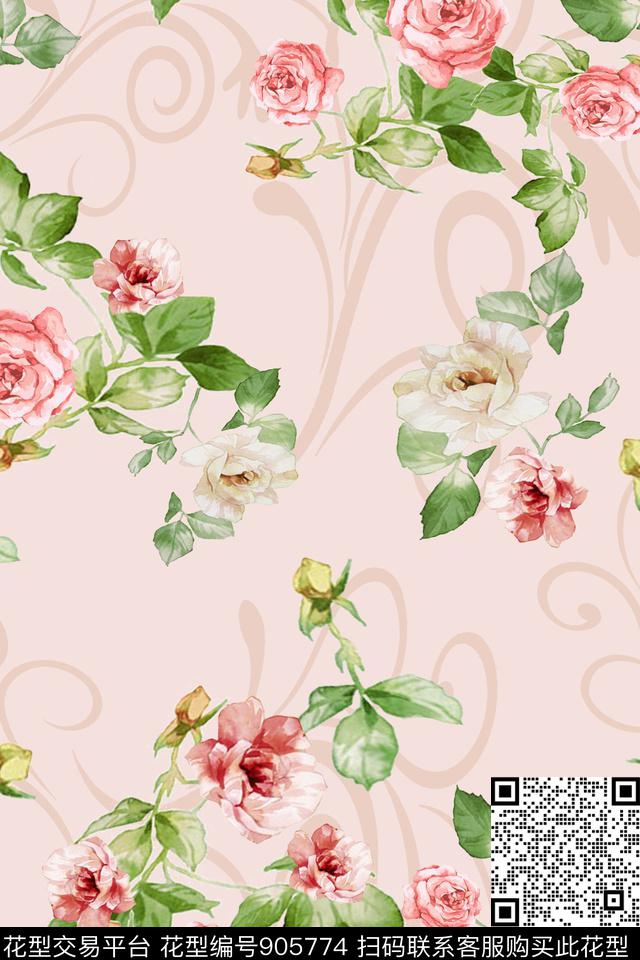 玫瑰花小碎花清新雅致数码印花华亿平台下载（图片编号: 905774） - 瓦栏（Walan）