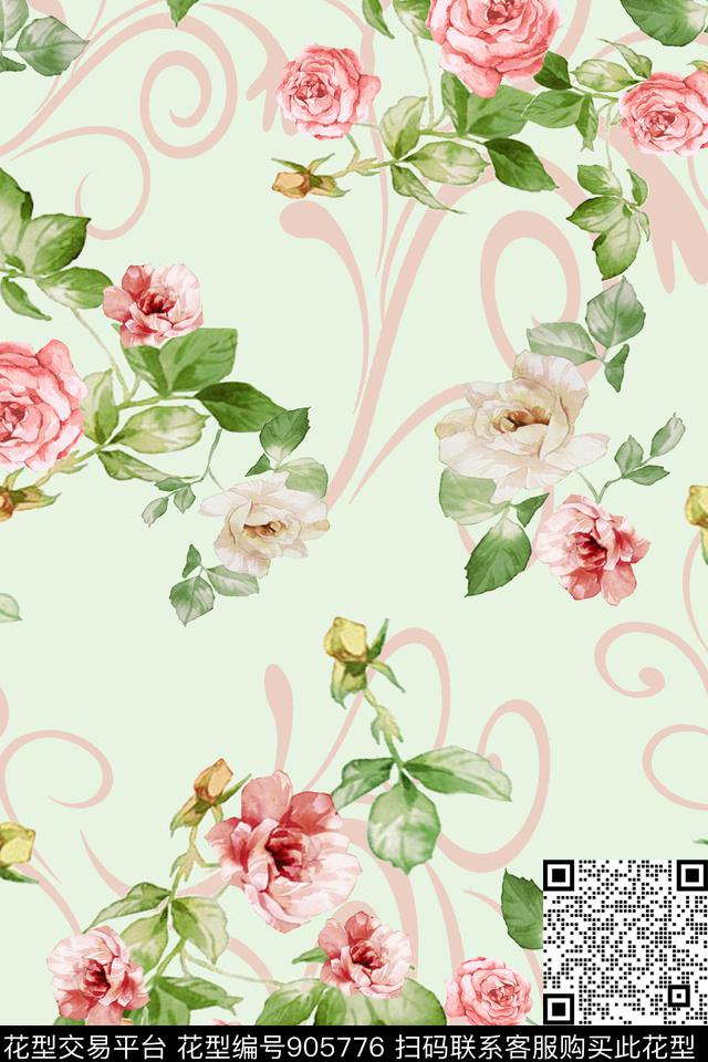 玫瑰花小碎花清新雅致数码印花华亿平台下载（图片编号: 905776） - 瓦栏（Walan）