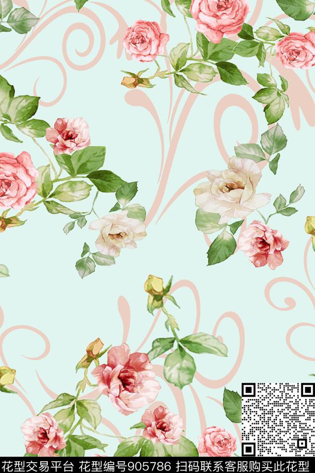 玫瑰花小碎花清新雅致数码印花华亿平台下载（图片编号: 905786） - 瓦栏（Walan）