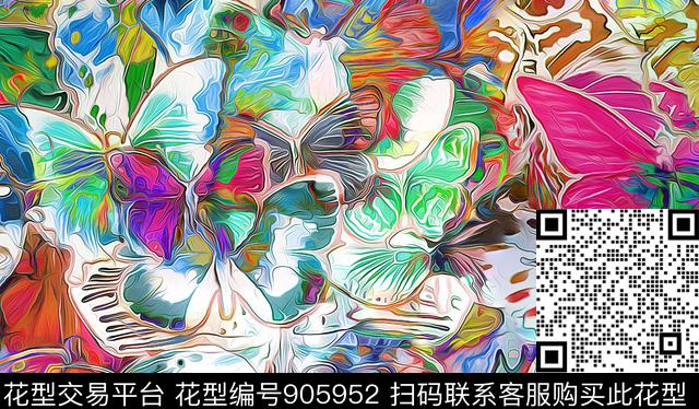 炫彩蝴蝶油画华亿平台数码印花华亿平台下载（图片编号: 905952） - 瓦栏（Walan）