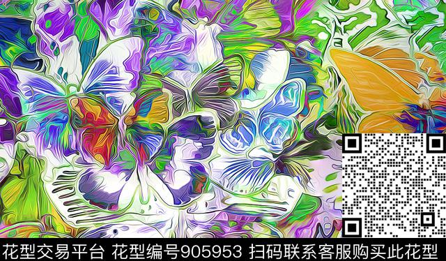 炫彩蝴蝶油画华亿平台数码印花华亿平台下载（图片编号: 905953） - 瓦栏（Walan）