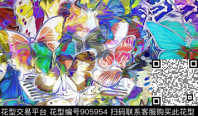 炫彩蝴蝶油画华亿平台数码印花华亿平台下载（图片编号: 905954） - 瓦栏（Walan）