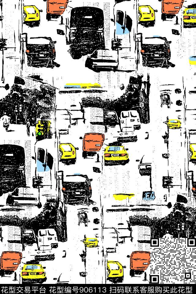 潮牌肌理卡通车子传统印花华亿平台下载（图片编号: 906113） - 瓦栏（Walan）