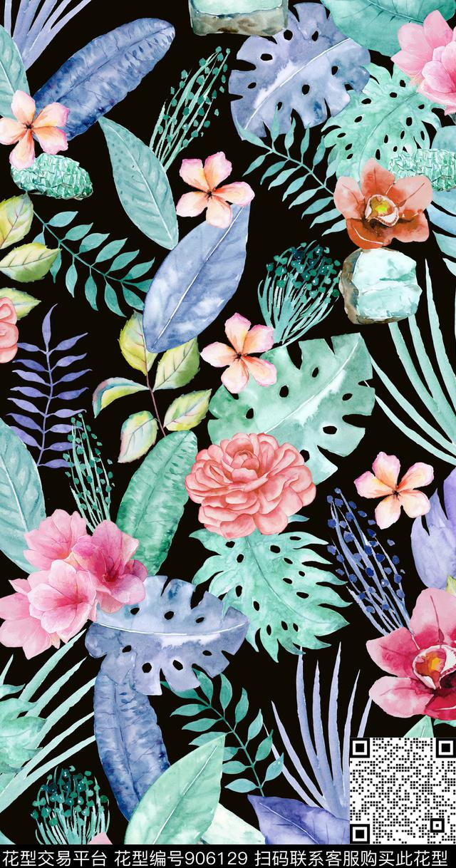大牌风花卉绿植树叶数码印花华亿平台下载（图片编号: 906129） - 瓦栏（Walan）