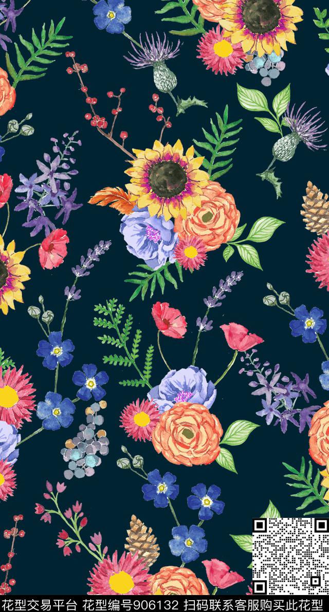 植物大牌风花卉数码印花华亿平台下载（图片编号: 906132） - 瓦栏（Walan）