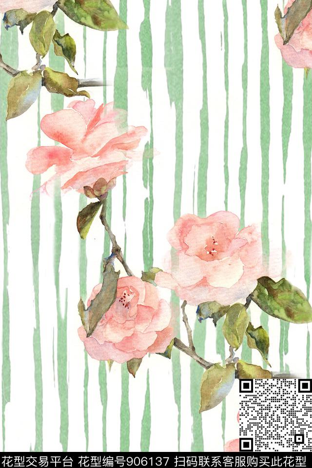植物大牌风玫瑰花数码印花华亿平台下载（图片编号: 906137） - 瓦栏（Walan）