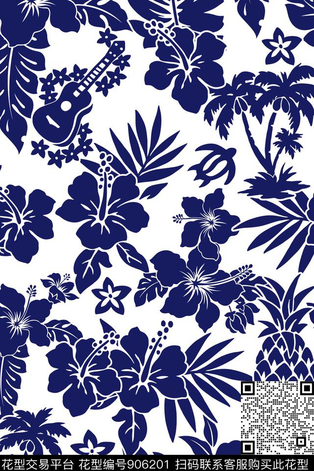 花卉星星菠萝凤梨数码印花华亿平台下载（图片编号: 906201） - 瓦栏（Walan）