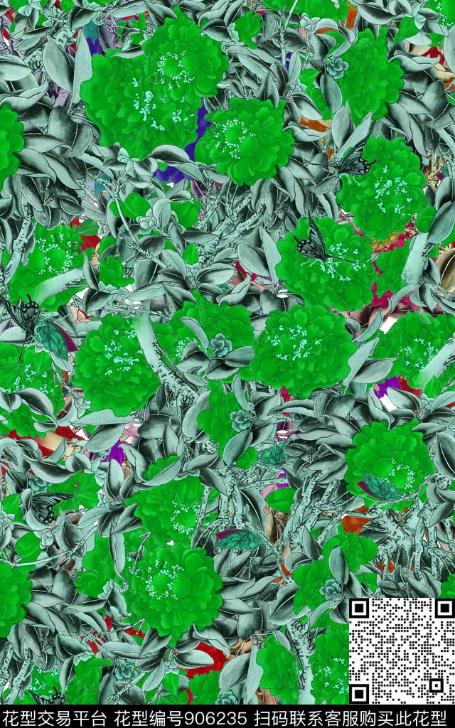 月季花植物水墨风传统印花华亿平台下载（图片编号: 906235） - 瓦栏（Walan）