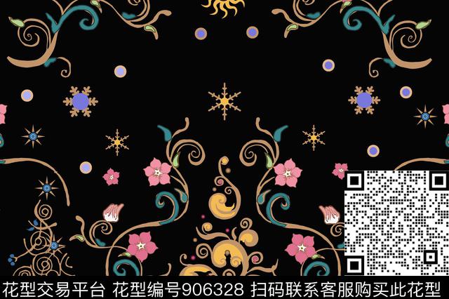 星空花园图案数码印花华亿平台下载（图片编号: 906328） - 瓦栏（Walan）