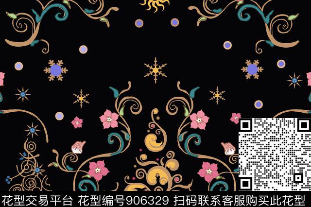 星空花园图案数码印花华亿平台下载（图片编号: 906329） - 瓦栏（Walan）