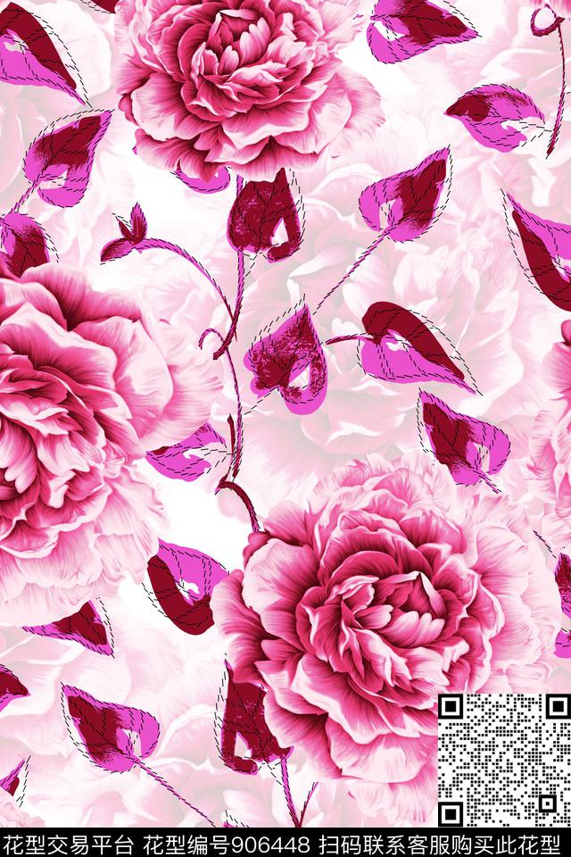富贵花花卉大花数码印花华亿平台下载（图片编号: 906448） - 瓦栏（Walan）