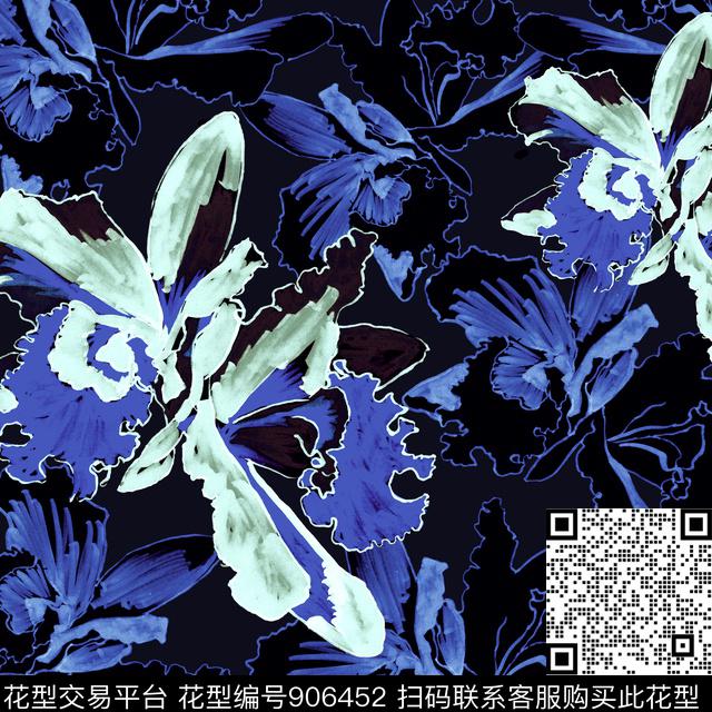 大牌风花卉定位花数码印花华亿平台下载（图片编号: 906452） - 瓦栏（Walan）