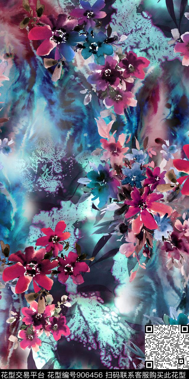 手绘花卉小碎花复古风格数码印花华亿平台下载（图片编号: 906456） - 瓦栏（Walan）