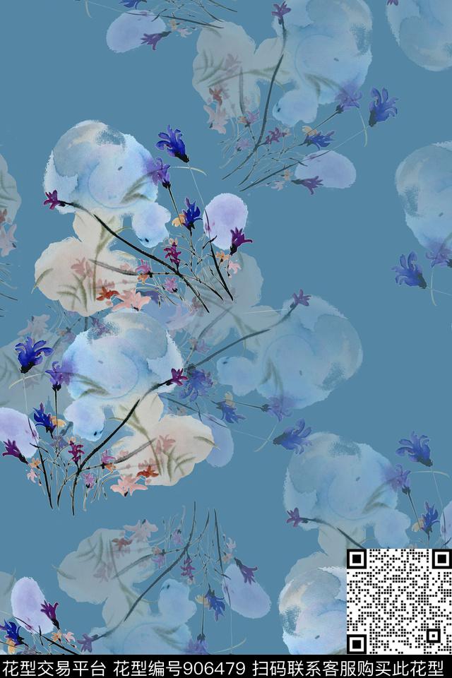 数码华亿平台水彩花卉手绘花卉数码印花华亿平台下载（图片编号: 906479） - 瓦栏（Walan）