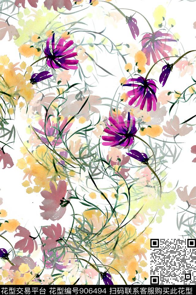 数码华亿平台水彩花卉手绘花卉数码印花华亿平台下载（图片编号: 906494） - 瓦栏（Walan）