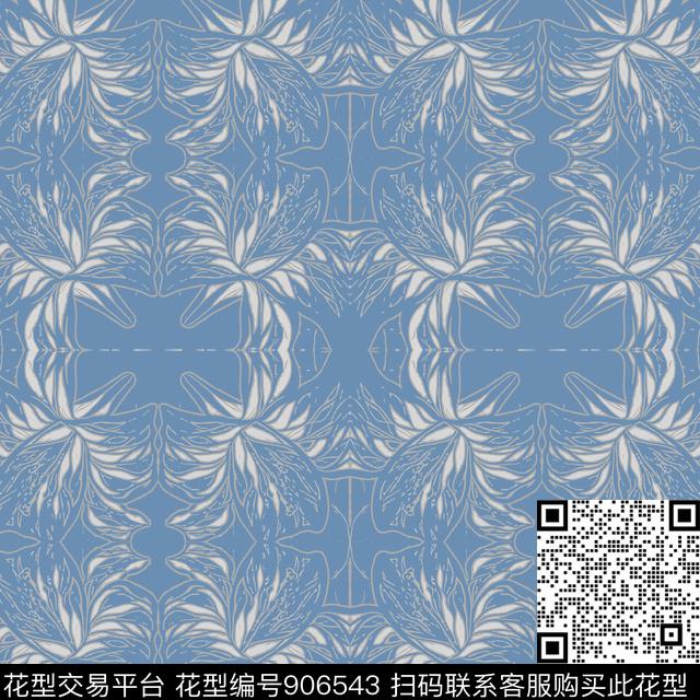 抽象花卉线条花卉丝巾围巾秀场传统印花华亿平台下载（图片编号: 906543） - 瓦栏（Walan）