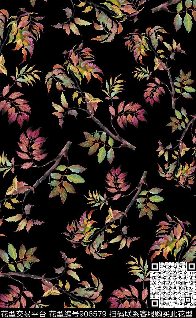 植物花卉绿植树叶数码印花华亿平台下载（图片编号: 906579） - 瓦栏（Walan）