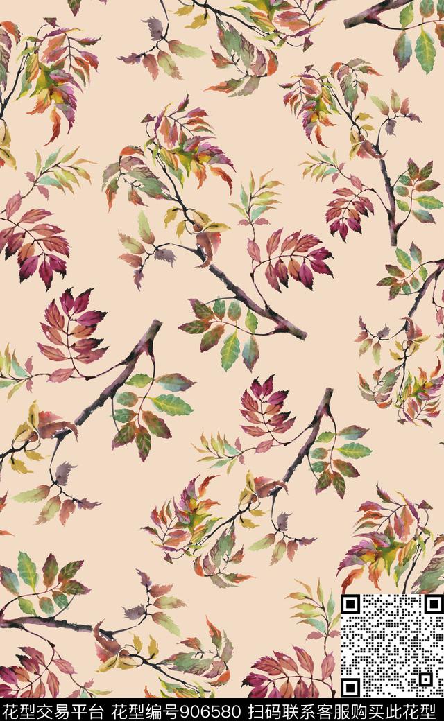 植物花卉绿植树叶数码印花华亿平台下载（图片编号: 906580） - 瓦栏（Walan）