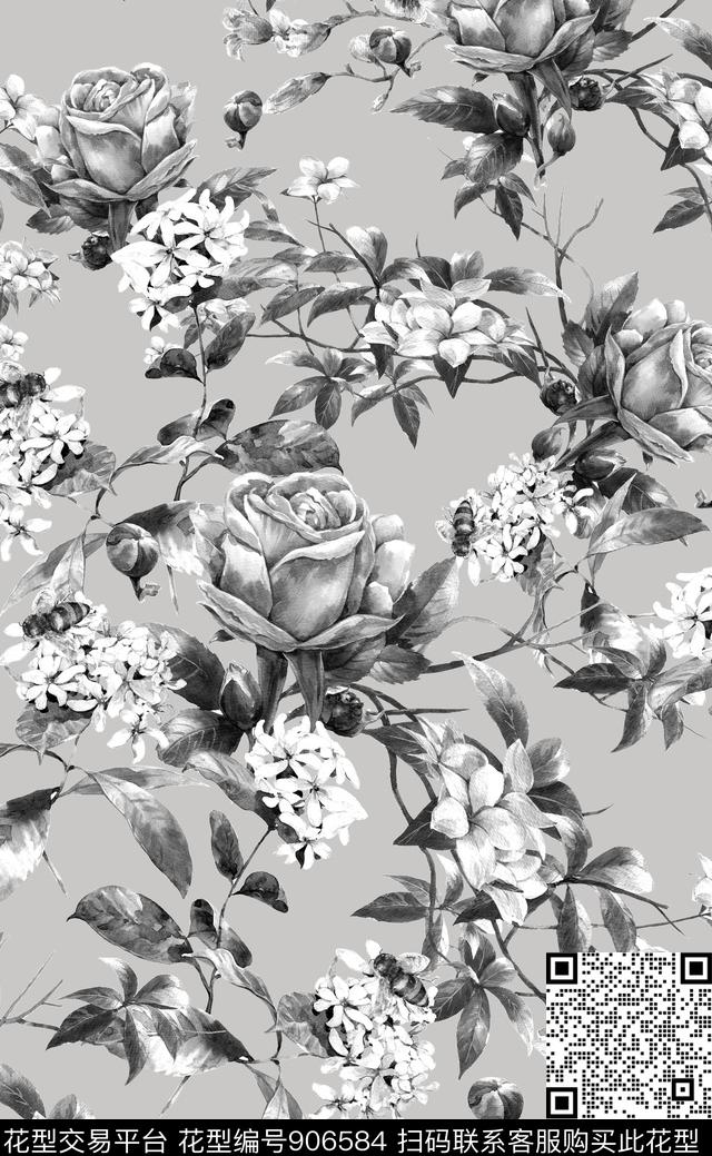 植物花卉玫瑰花数码印花华亿平台下载（图片编号: 906584） - 瓦栏（Walan）