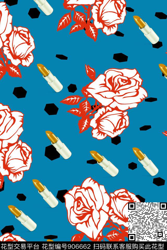 玫瑰花写意口红数码印花华亿平台下载（图片编号: 906662） - 瓦栏（Walan）