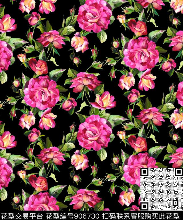 花卉手绘花卉DOLCEGABBANA数码印花华亿平台下载（图片编号: 906730） - 瓦栏（Walan）