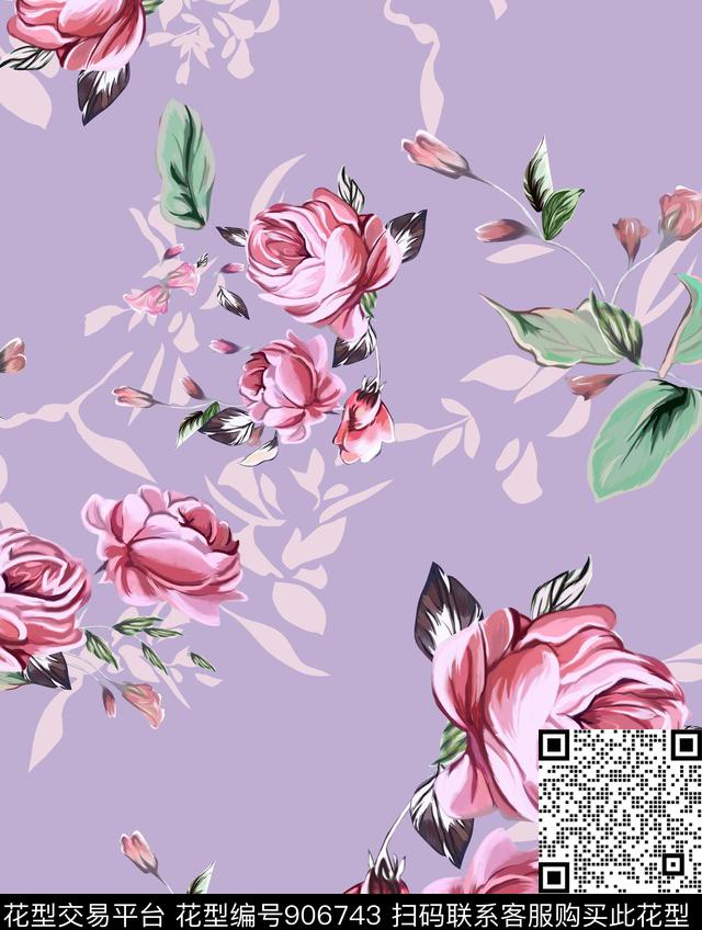 花卉手绘花卉连衣裙数码印花华亿平台下载（图片编号: 906743） - 瓦栏（Walan）