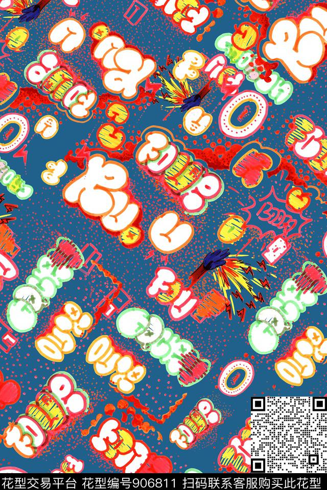 炫彩撞击摇滚数码印花华亿平台下载（图片编号: 906811） - 瓦栏（Walan）