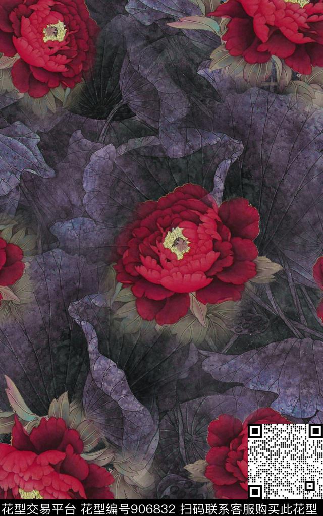 抽象花卉民族风数码印花华亿平台下载（图片编号: 906832） - 瓦栏（Walan）