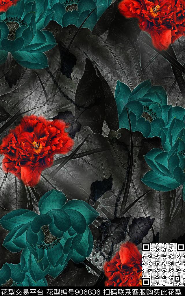抽象花卉民族风数码印花华亿平台下载（图片编号: 906836） - 瓦栏（Walan）