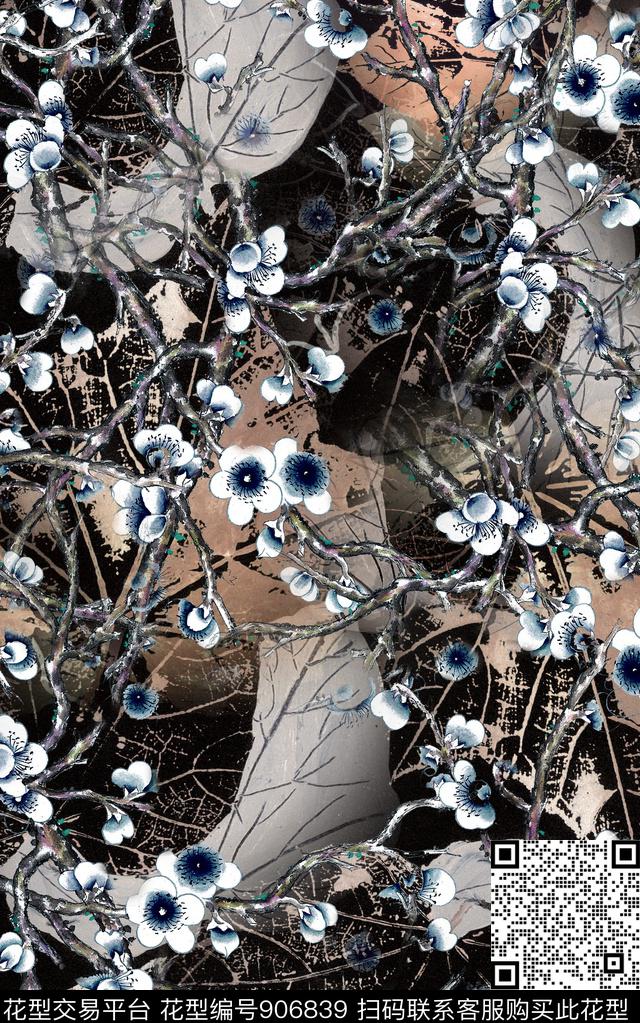 抽象花卉民族风数码印花华亿平台下载（图片编号: 906839） - 瓦栏（Walan）