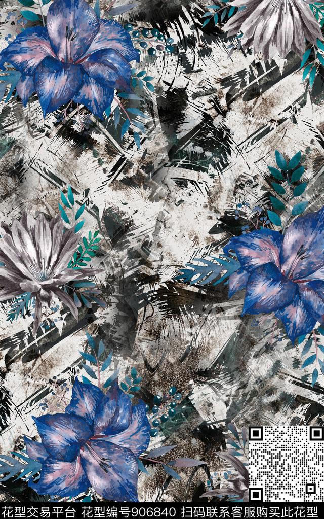 抽象花卉民族风数码印花华亿平台下载（图片编号: 906840） - 瓦栏（Walan）