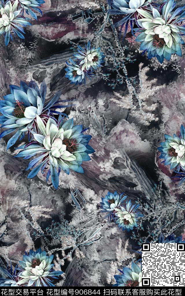 抽象花卉民族风数码印花华亿平台下载（图片编号: 906844） - 瓦栏（Walan）