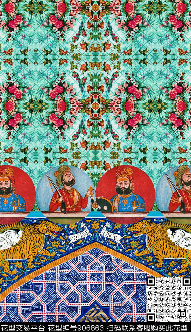 花卉宫廷风中国风数码印花华亿平台下载（图片编号: 906863） - 瓦栏（Walan）