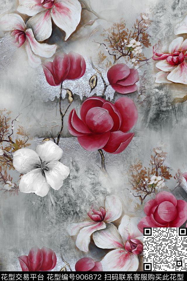 花卉肌理油画华亿平台数码印花华亿平台下载（图片编号: 906872） - 瓦栏（Walan）